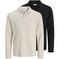 Jack & Jones 2 Pack Auston Long Sleeve Polo Shirts - Black