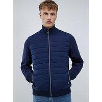 River Island Funnel Neck Quilted Hybrid Jacket - Navy