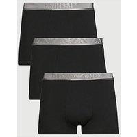 Emporio Armani Bodywear 3 Pack Shiny Logo Waistband Trunks - Black