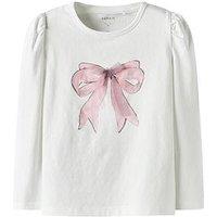 Name It Mini Girls 3D Bow Long Sleeve Tshirt - White