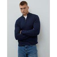 River Island Half Zip Smart Knitted Jumper - Navy