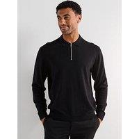 Jack & Jones Emil Long Sleeve Half Zip Knitted Polo Shirt - Black