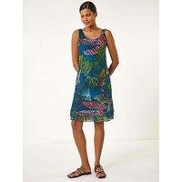 Roman Tropical Double Layer Dress - Navy