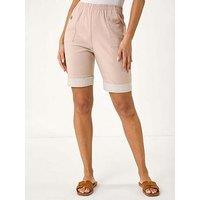 Roman Bengaline Turnup Stripe Stretch Shorts - Stone