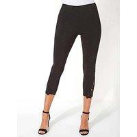 Roman Lace Insert Elastic Waist Crop Trousers - Black