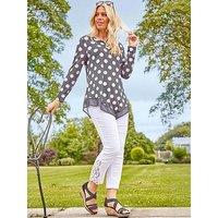 Roman Lace Insert Crop Stretch Trousers - White