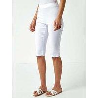 Roman Elastic Waist Knee Length Stretch Shorts - White