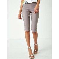 Roman Elastic Waist Knee Length Stretch Shorts - Taupe