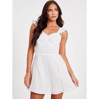 Quiz White Embroidered Mini Skater Dress