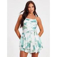 Quiz Sage Satin Marble Print Playsuit