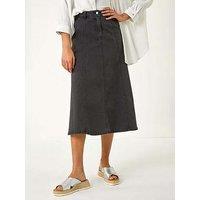Roman Cotton Denim Panelled Midi Skirt - Black