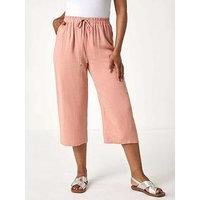 Roman Petite Linen Mix Wide Cropped Trousers - Pink