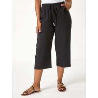 Roman Petite Linen Mix Wide Cropped Trousers - Black