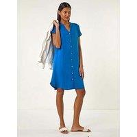 Roman Linen Mix Shift Dress - Royal Blue