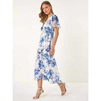 Roman Floral Print V-Neck Midi Dress - White