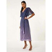 Roman Ombre Shimmer Plisse Midi Dress - Navy