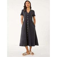 Roman Denim Button Through Midi Dress - Black