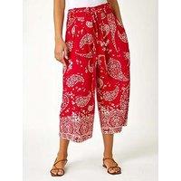 Roman Paisley Print Wide Leg Cropped Trousers - Red
