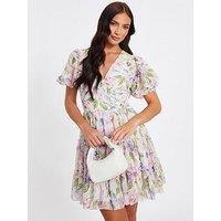 Quiz Floral Chiffon Frill Mini Dress