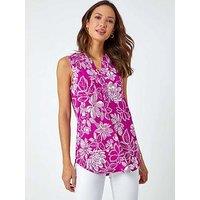 Roman Textured Floral Print Sleeveless Top - Magenta