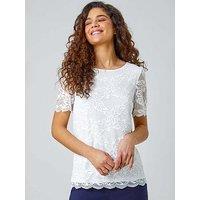 Roman Floral Stretch Lace Top - Ivory