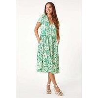 Roman Petite Tropical Pocket Stretch Midi Dress - Green