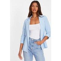 Quiz Light Blue Ruched Sleeve Blazer