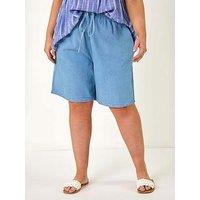 Roman Curve Tie Waist Denim Short - Light Blue