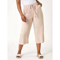 Roman Petite Linen Mix Wide Cropped Trousers - Stone