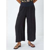 Roman Linen Blend Stretch Waist Culottes - Black