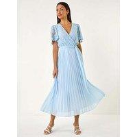 Roman Lace Detail Wrap Midi Dress - Blue