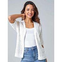 Roman Stitch Detail Knit Cardigan - Ivory