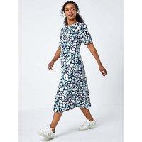 Roman Petite Floral Stretch Midi Dress - Navy