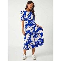 Roman Petite Leaf Stretch Midi Dress - Royal Blue