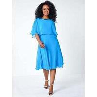 Roman Petite Sequin Trim Chiffon Cape Dress - Blue