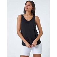 Roman Plain V-Neck Stretch Jersey Vest Top - Black