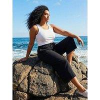 Roman Curve Linen Mix Cropped Trousers - Black