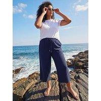 Roman Curve Linen Mix Cropped Trousers - Navy