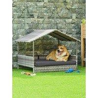 Pawhut Rattan Pet Bed With Soft Cushion- Dark Grey