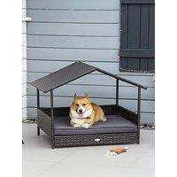 Pawhut Rattan Pet Bed With Soft Cushion- Grey
