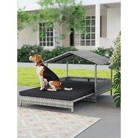 Pawhut Extendable Rattan Pet Bed With Water-Resistant Roof - Charcoal Grey