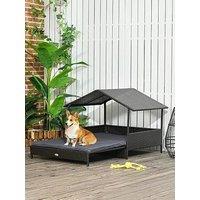 Pawhut Extendable Rattan Pet Bed With Water-Resistant Roof -Grey