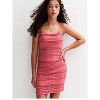New Look 915 Jersey Lace Ruffle Strappy Dress - Pink