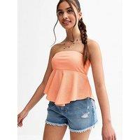 New Look 915 Girls Light Coral Handkerchief Hem Textured Jersey Bandeau Top - Light Orange