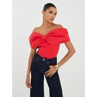 River Island 3D Bow Bardot Top - Red
