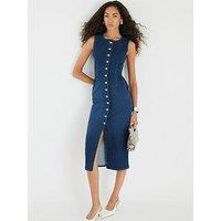 River Island Bea Button Front Midi Dress - Blue