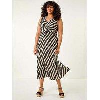 Roman Curve Twist Front Stretch Dress - Black