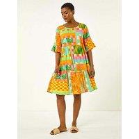Roman Bright Printed Smock Dress - Orange