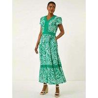 Roman Paisley Lace Trim Midi Dress - Green