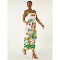 Roman Fruit Print Strap Detail Midi Dress - White